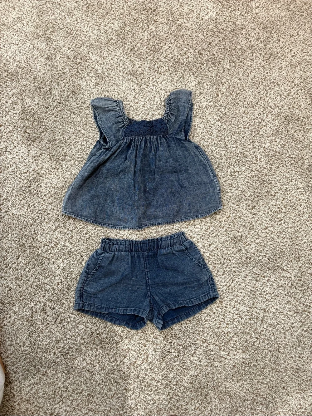 Cat & Jack Navy Blue Denim Look Girls Tank Top and Shorts Set